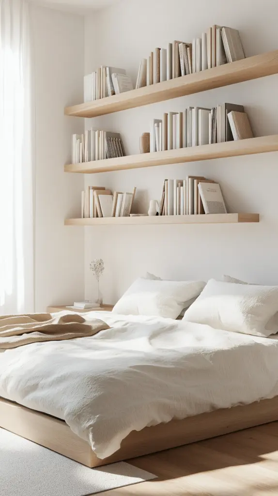 bookshelves above bed 1