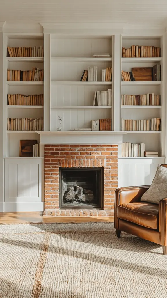 built in bookshelves around fireplace 1