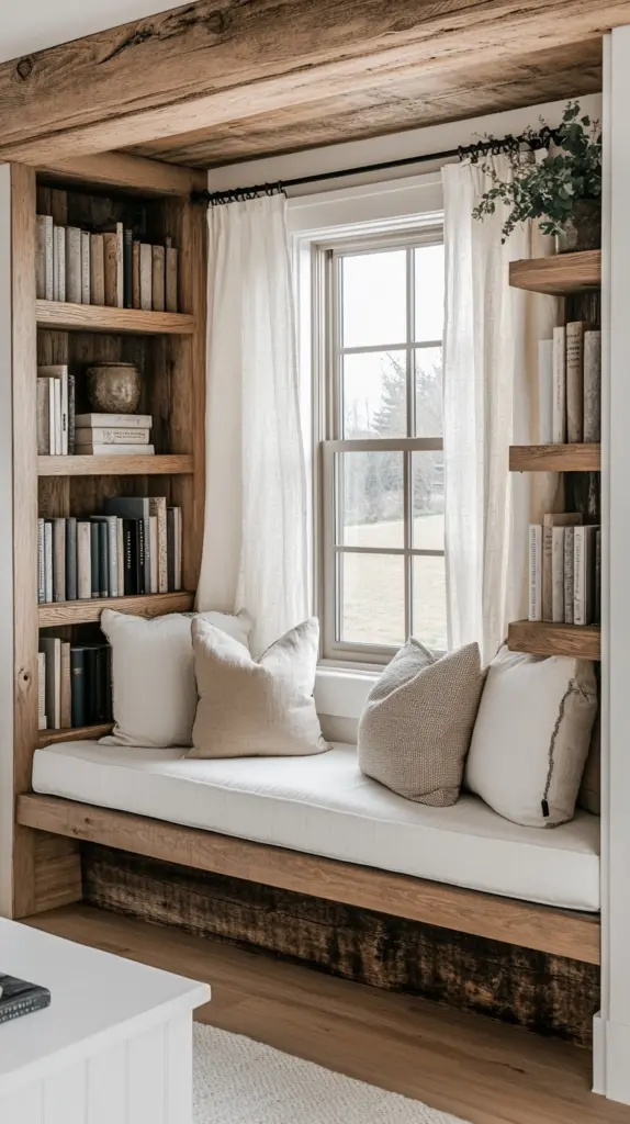 built in bookshelves around window 1
