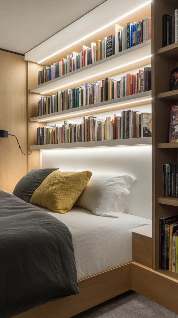 built in bookshelves bedroom 1
