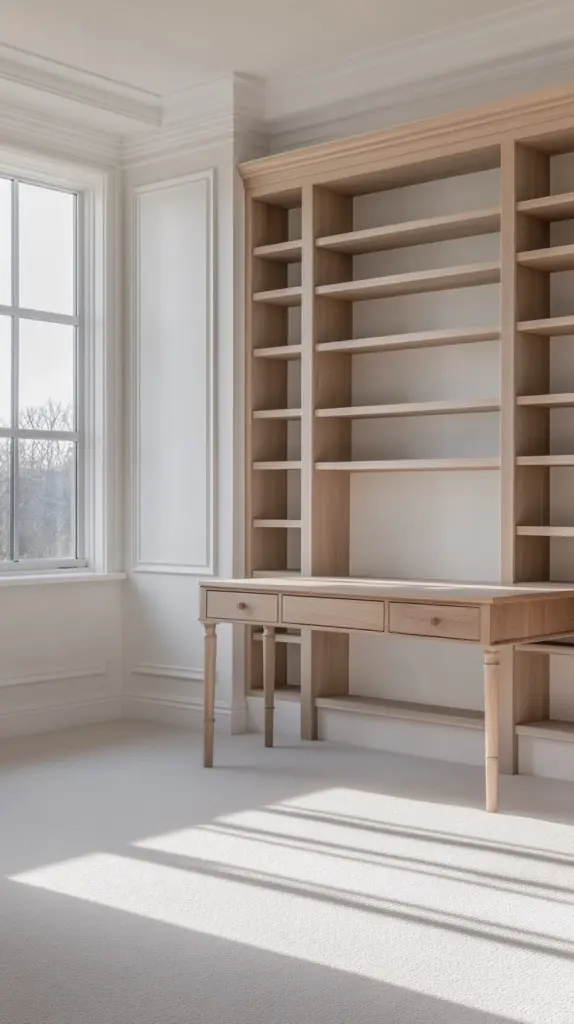 desk and bookshelves in bedroom 1