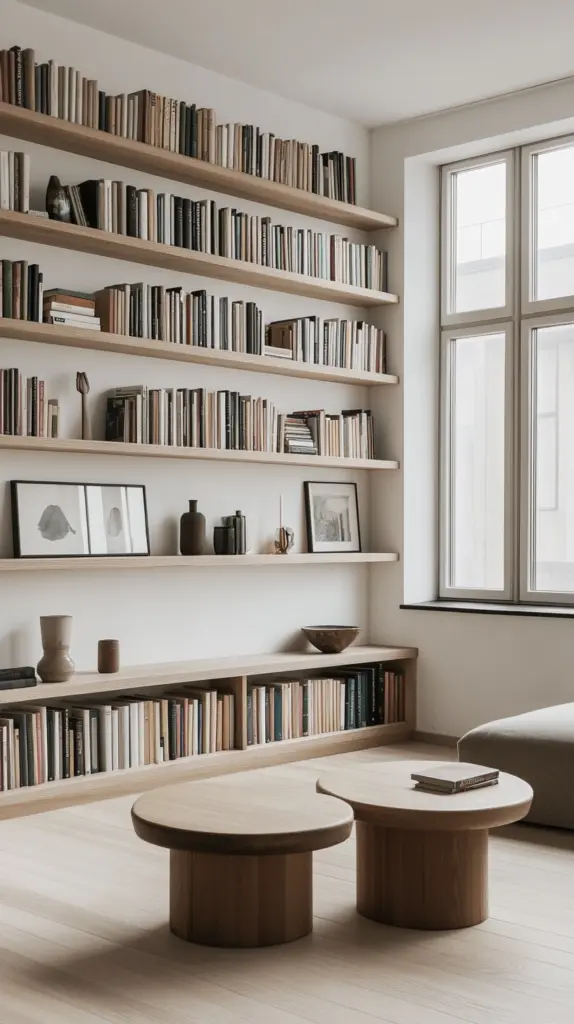 diy floor to ceiling bookshelves 1