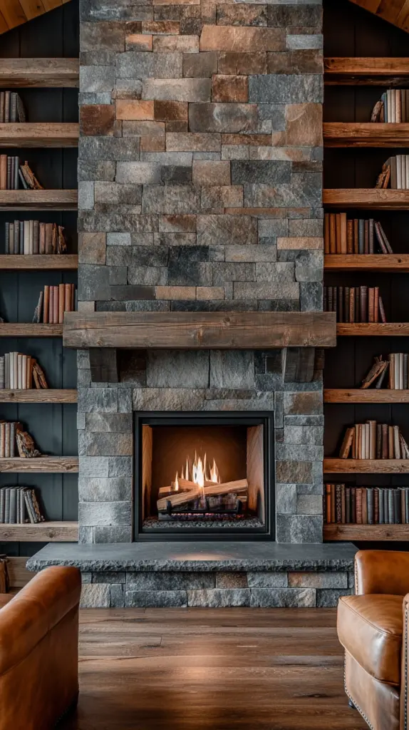 fireplace with bookshelves 1