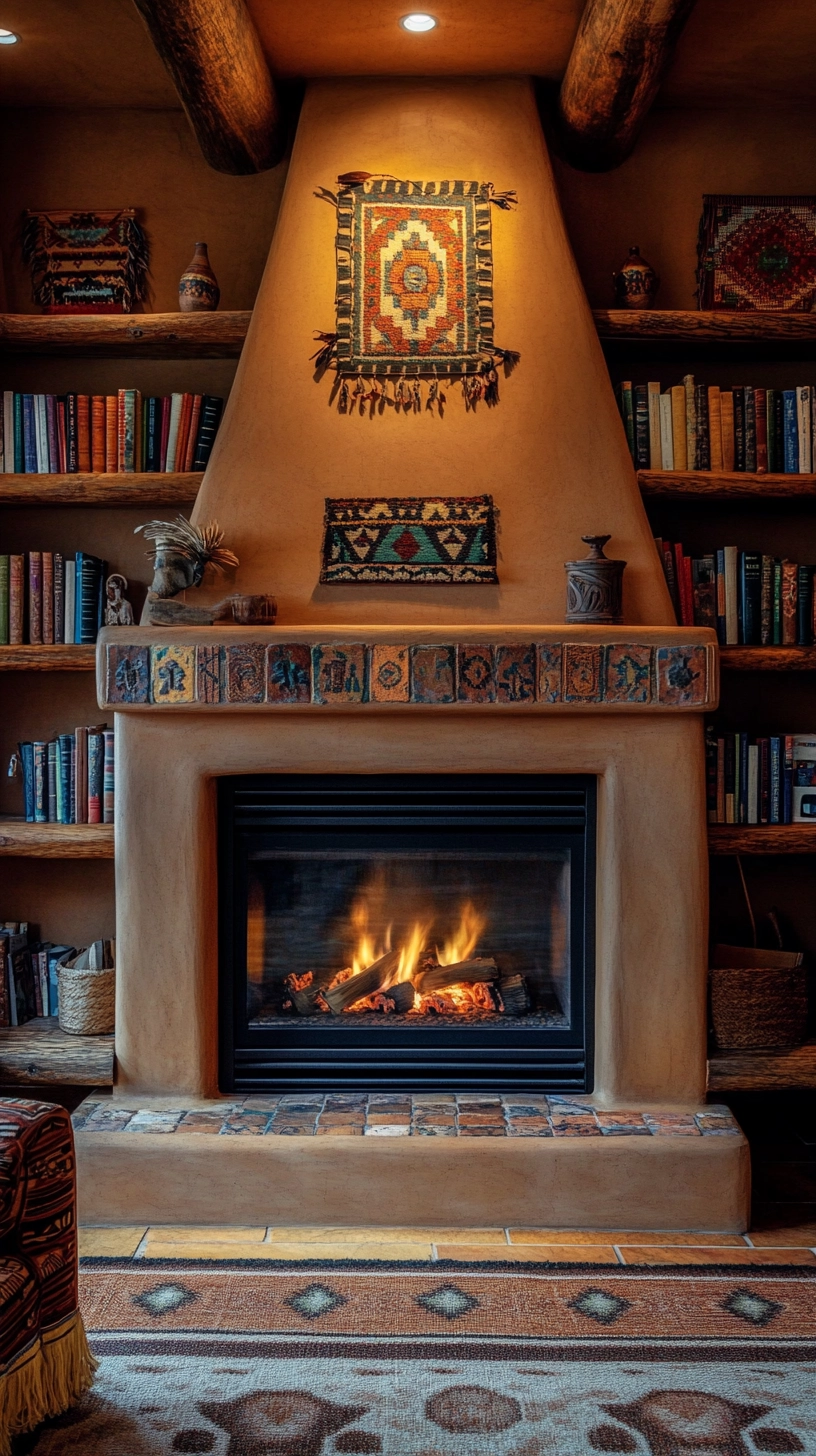 fireplace with bookshelves 61