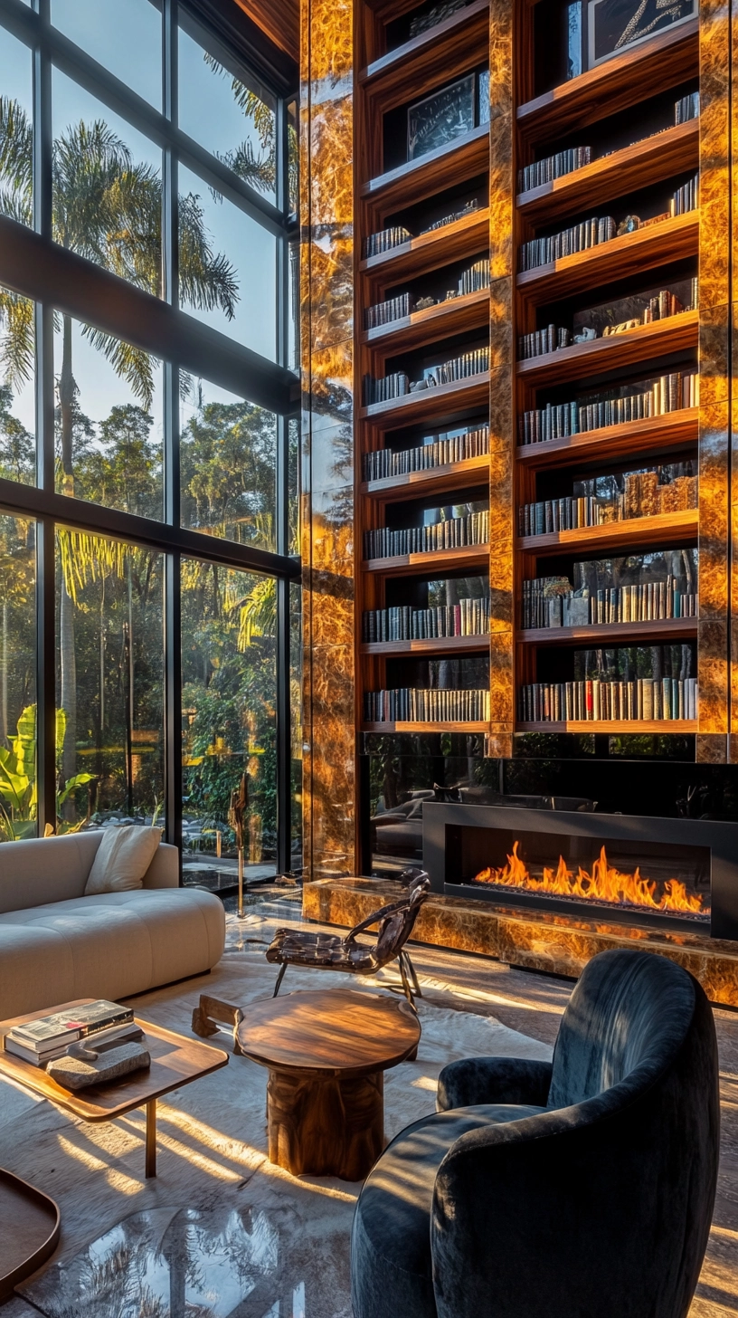 fireplace with bookshelves 73