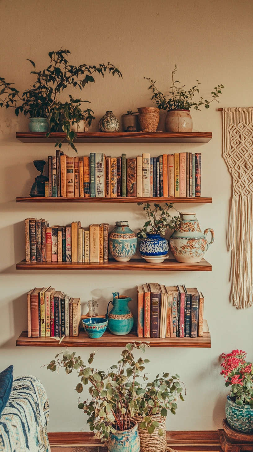 floating bookshelves living room 12