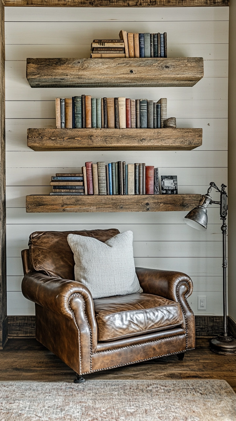 floating bookshelves living room 17