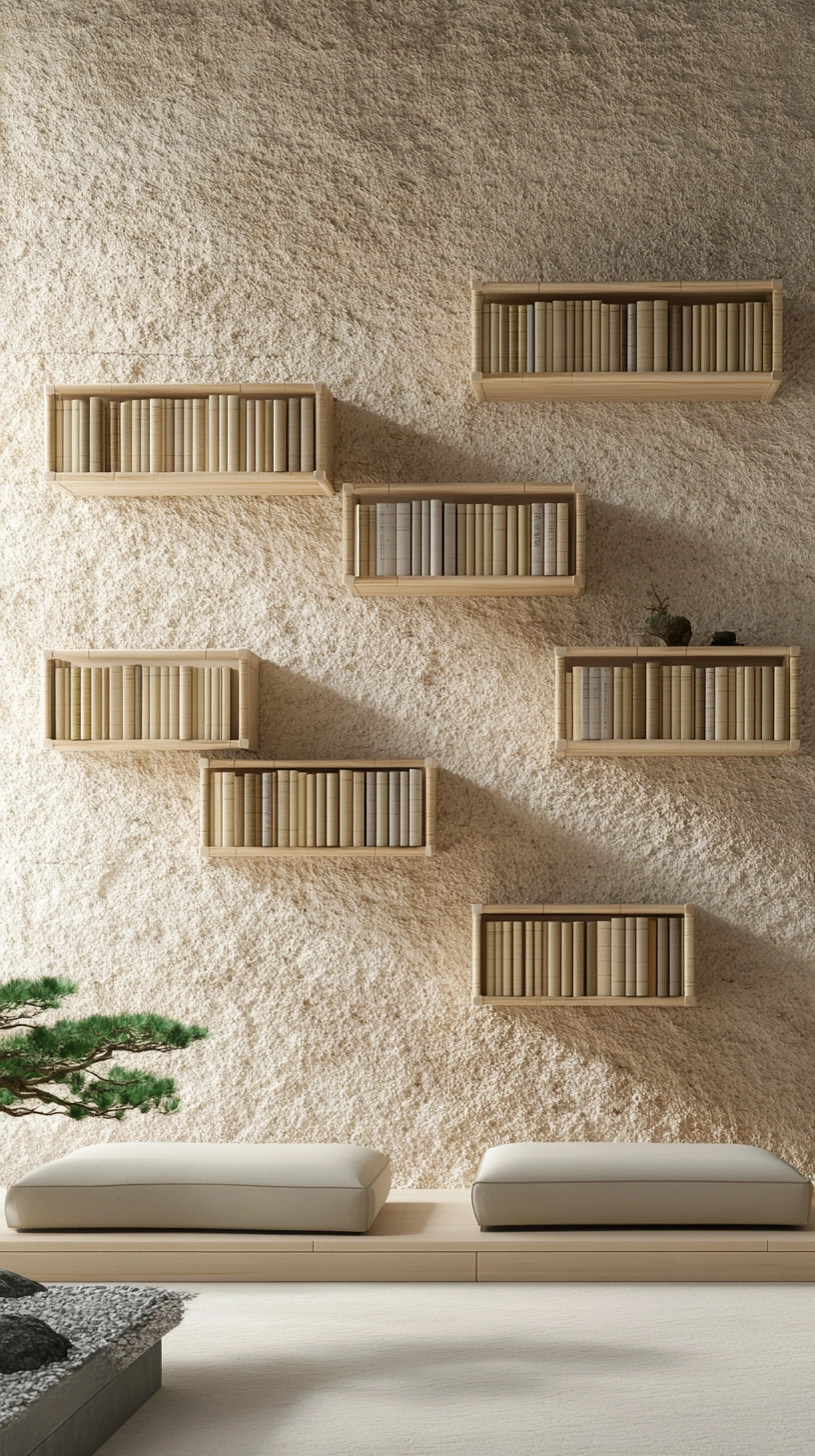 floating bookshelves living room 36