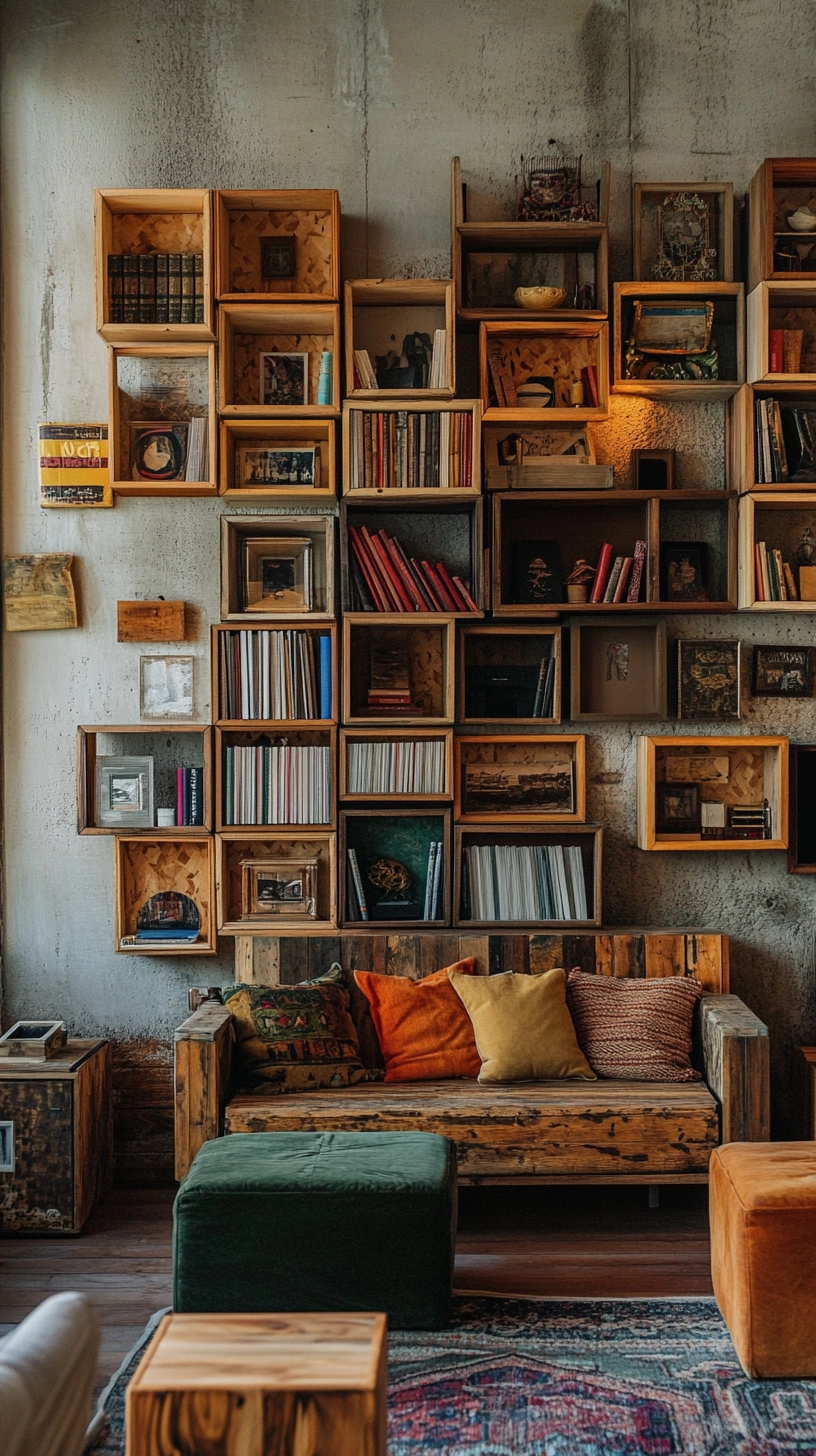 floating bookshelves living room 41