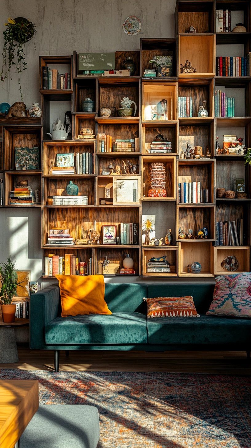 floating bookshelves living room 42
