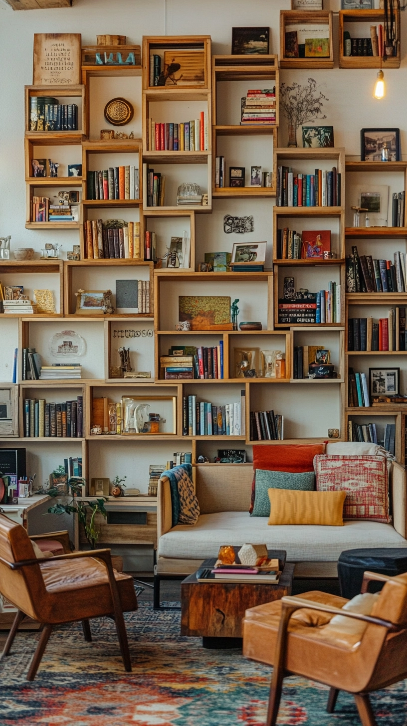 floating bookshelves living room 43