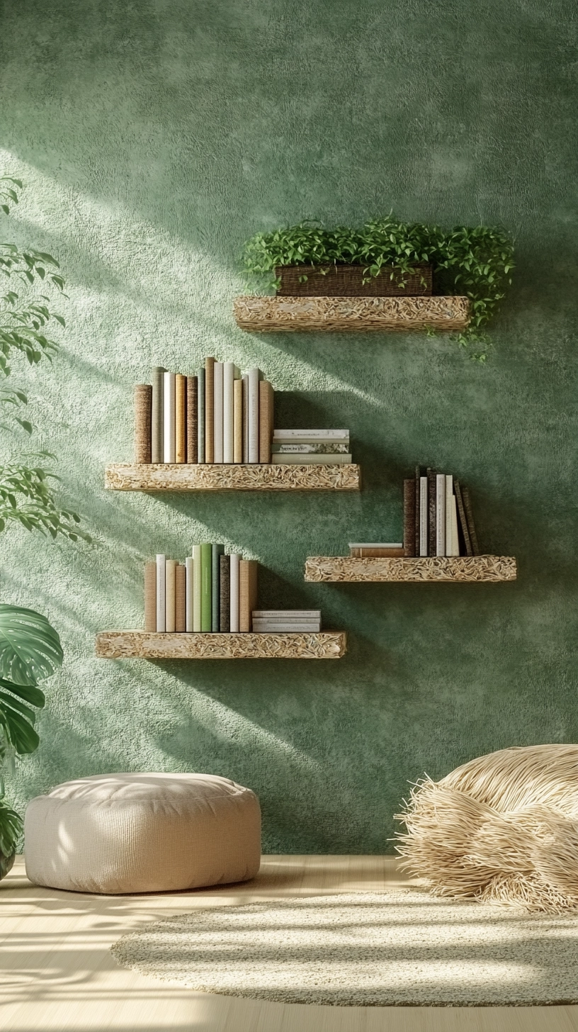 floating bookshelves living room 46