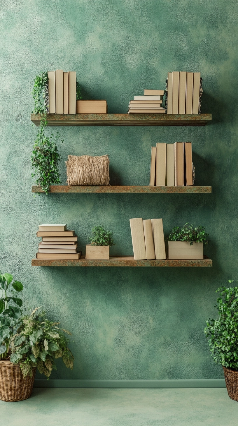 floating bookshelves living room 47