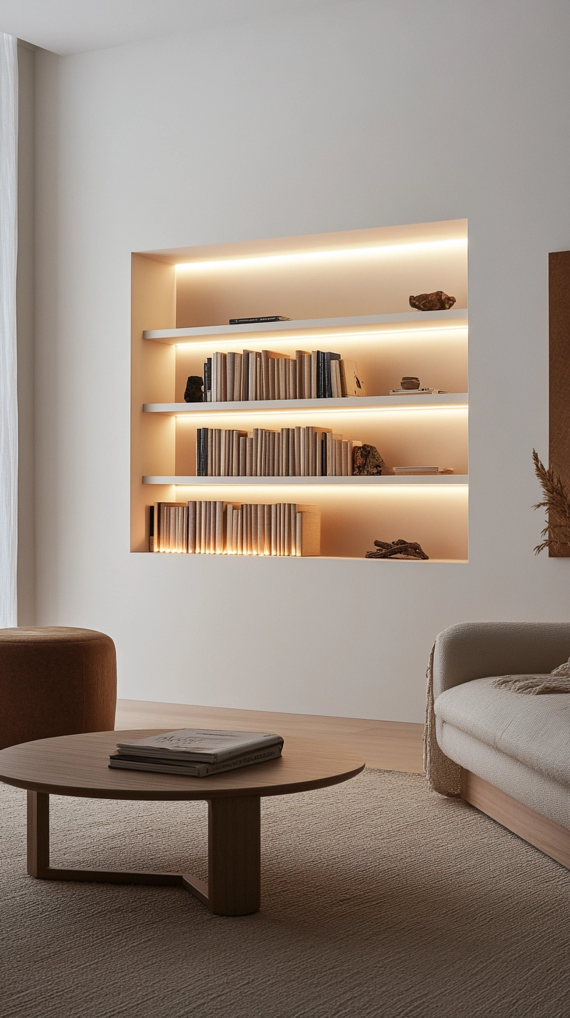 floating bookshelves living room 69