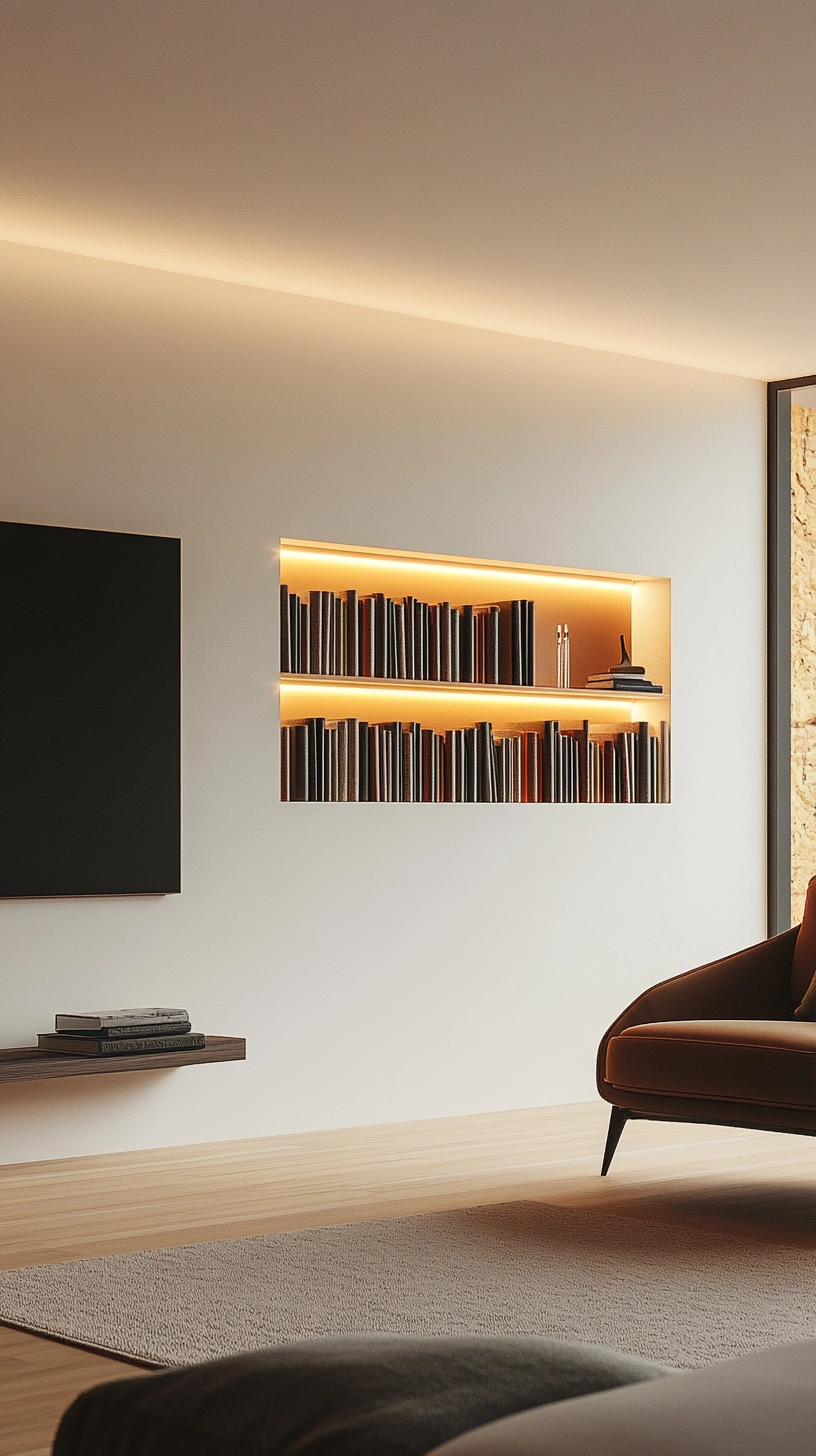 floating bookshelves living room 72
