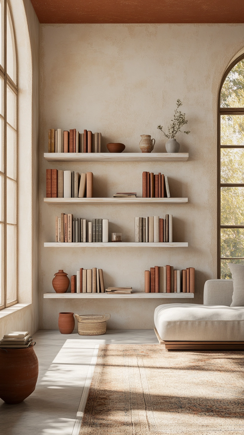 floating bookshelves living room 74