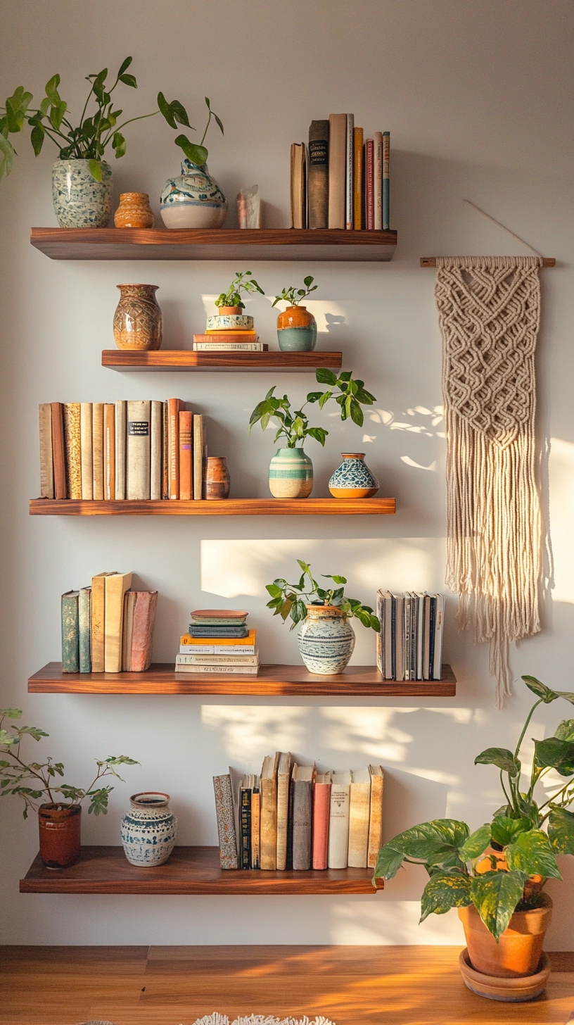 floating bookshelves living room 9