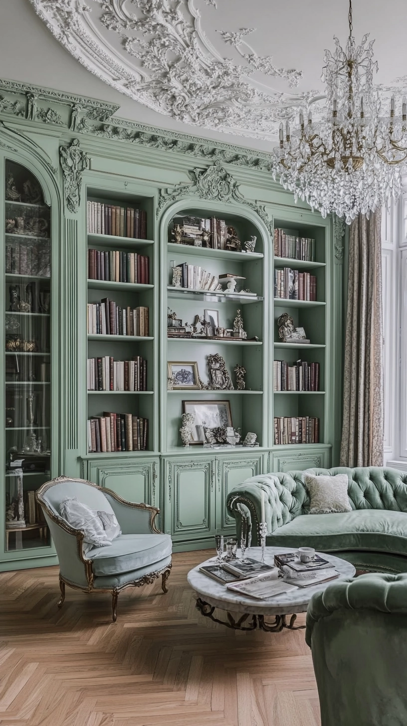 green built in bookshelves 65