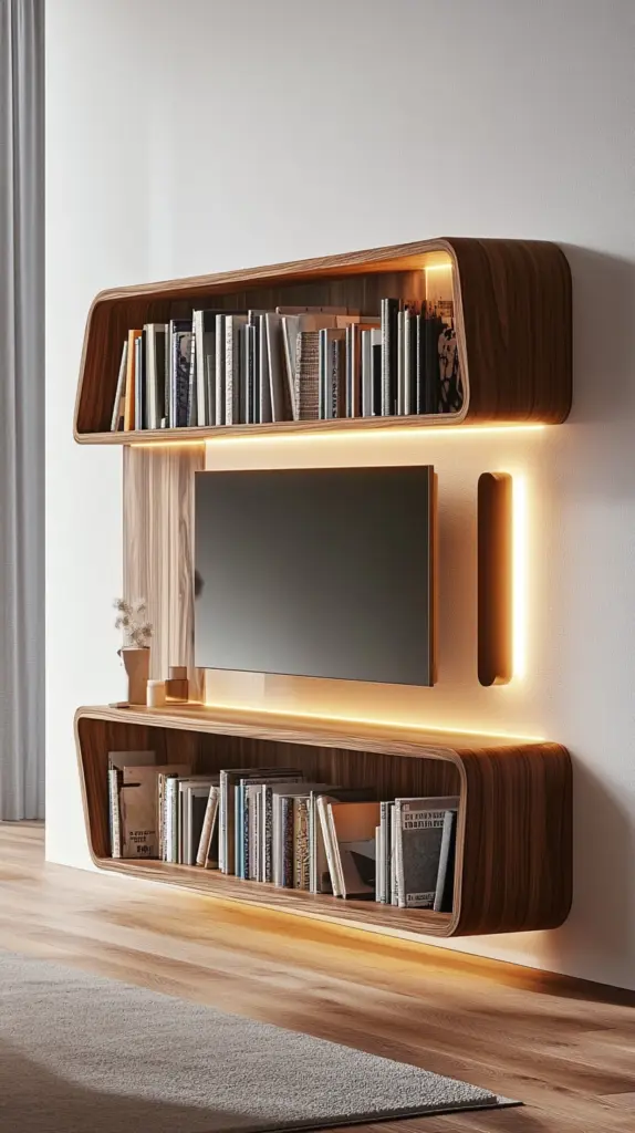 tv stand with bookshelves on side 1