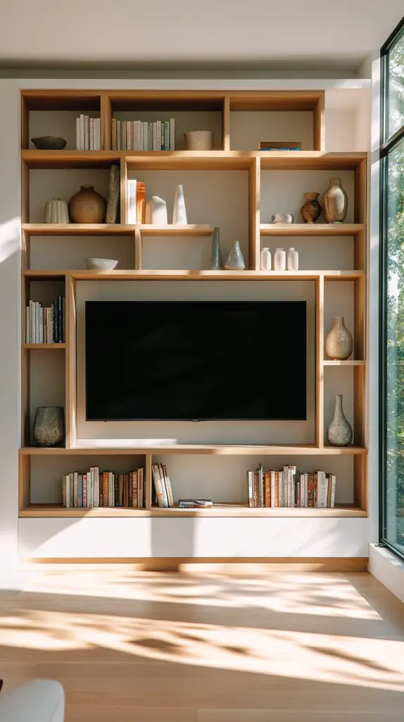 tv wall with bookshelves 1